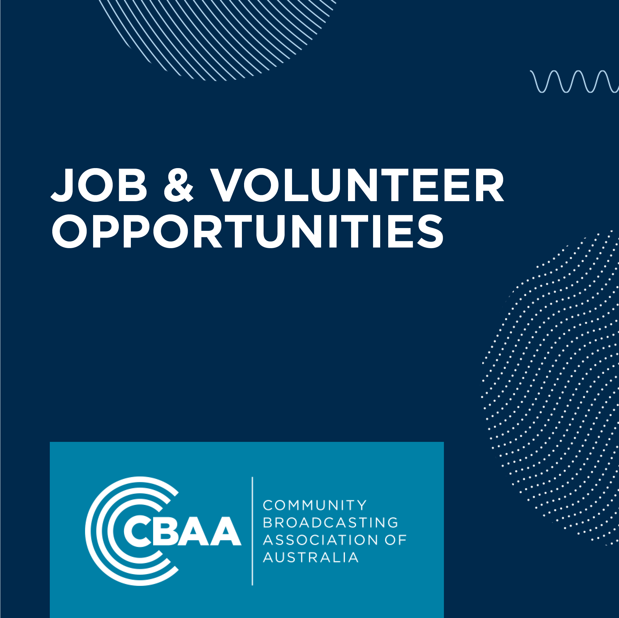 Job & Volunteer Opportunities | Community Broadcasting Association of  Australia