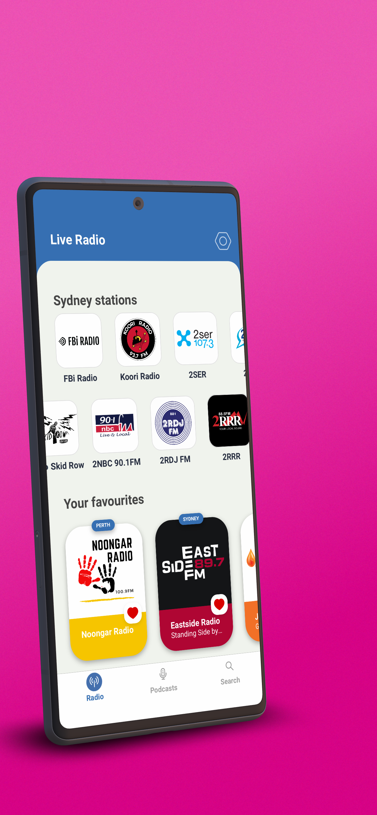Screenshot of live radio page on Community Radio Plus